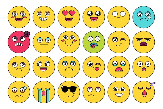 Vektor comic, süßes emoji sticker pack