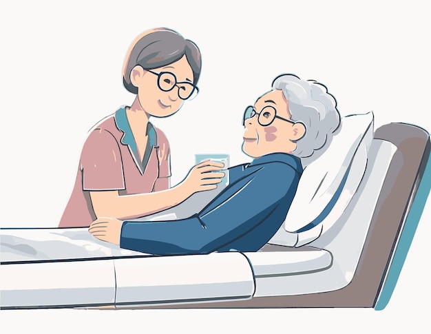 Compassionate Healthcare-Serie Professionelle Betreuer, die ältere Patienten unterstützen Verschiedene Betreuungssätze