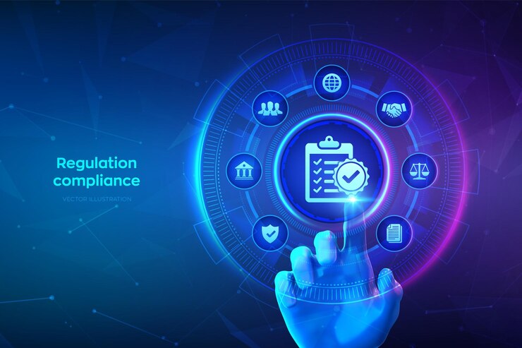 Vektor compliance regulation finanzkontrolle internet-technologie-konzept auf virtuellem bildschirm reg tech