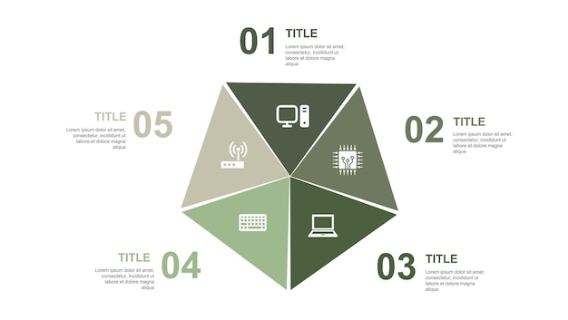 Vektor computer-cpu-laptop-tastatur-router-symbole infografik-design-layout-vorlage kreatives präsentationskonzept mit 5 schritten