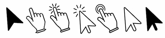 Computer Cursor Icons Set Mouse Click Arrows Pointers and Loading Symbols Vector Illustration