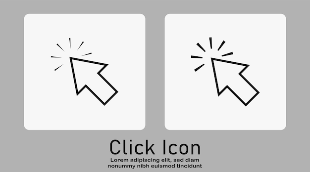 Computer-Cursor-Klick-Pfeil, der auf den Klick-Link-Schaltflächenvektor zeigt, isoliert auf weißem Hintergrund