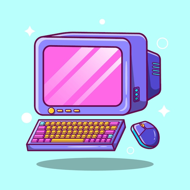 Computer-flacher Karikatur-Vektor. Flacher cartoon-stil Premium-Vektor