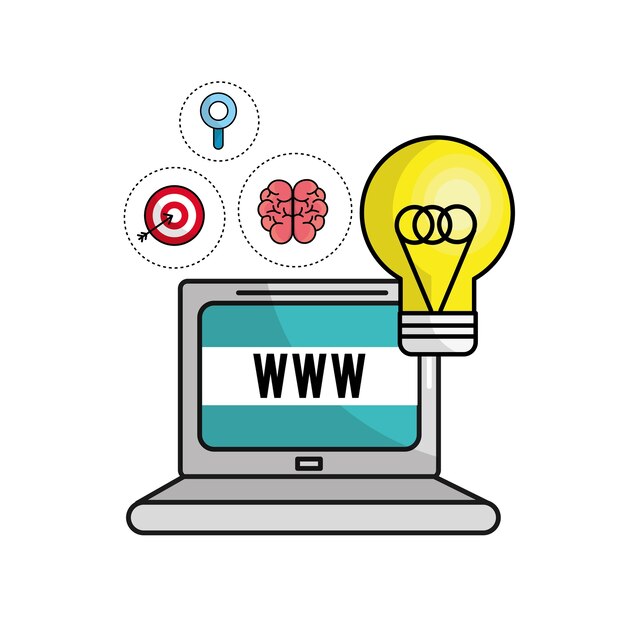 Computer mit Ideenbirne und Gesundheitsgedankenikonen