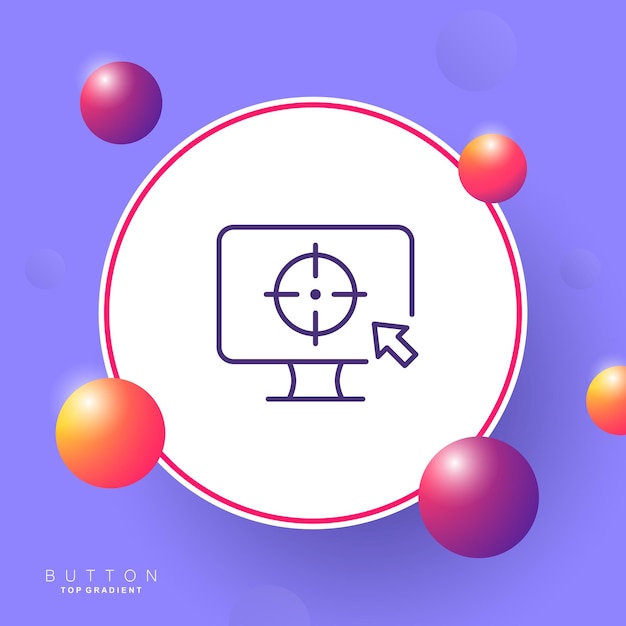Computer mit symbol für die ziellinie display-cursor-zielgruppe, die targetologe-strategie kundenattraktionskampagne geschäftskonzept vektor-liniensymbol für unternehmen und werbung anvisiert