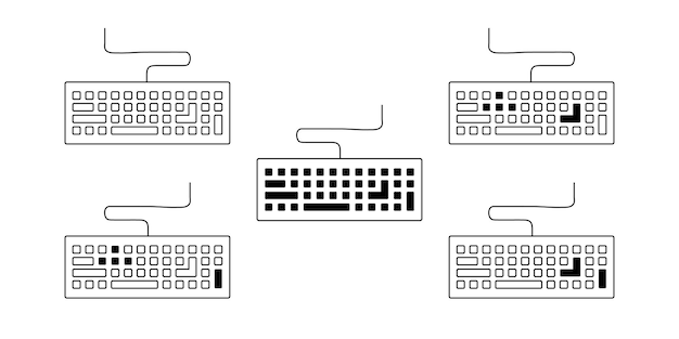Computer-Tastatur-Symbol Line-Art-Computer-Tastaturen-Ikonen mit einem stilisierten Kabel