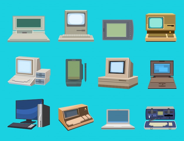 Computer Technologie Evolution Display Telekommunikationsausrüstung Metall PC-Monitor Rahmen modernes Büronetzwerk.