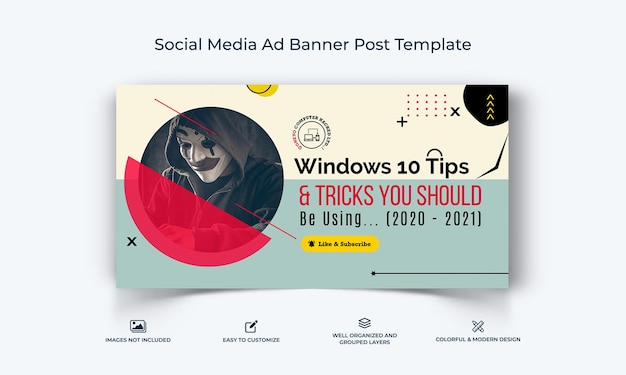 Computer-Tricks und Hacking Social Media Facebook-Werbebanner-Post-Vorlage Premium-Vektor