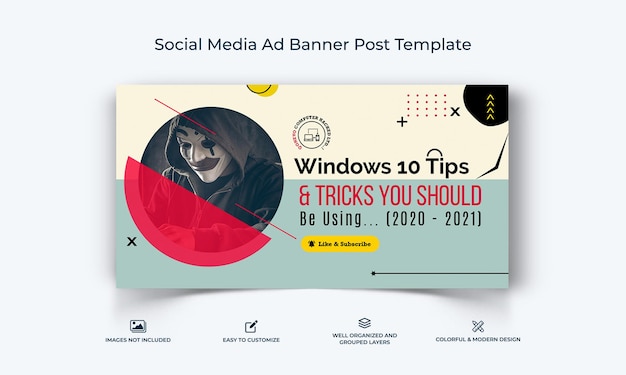 Vektor computer-tricks und hacking social media facebook-werbebanner-post-vorlage premium-vektor