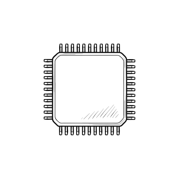 Computerchip handgezeichnete umriss doodle-symbol. leiterplatte und cpu, mikrochip-technologie, digitales konzept. vektorskizzenillustration für print, web, mobile und infografiken auf weißem hintergrund.