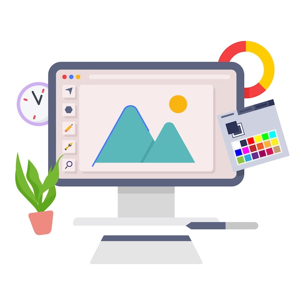 Computerdisplay mit Illustrationsdesign-Programmkonzept