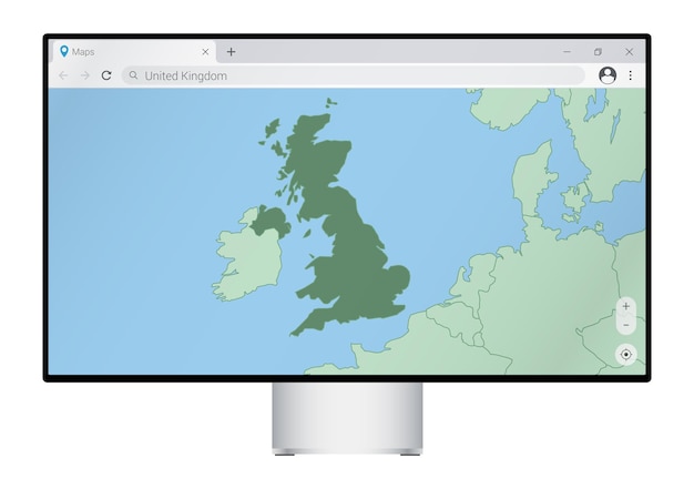 Computermonitor mit Karte von Großbritannien im Browser