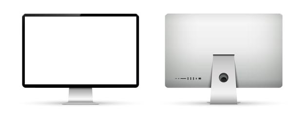 Computermonitor mit leerer Anzeige Vorder-Rück- und Seitenansicht