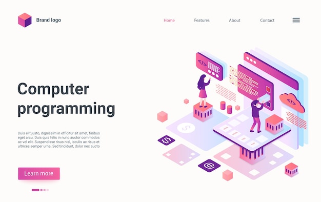 Computerprogrammierungs-landingpage-studenten lernen programmiercode-programmierer-trainingskurs