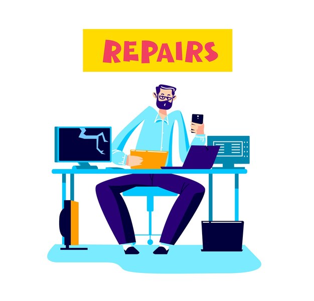 Computerreparaturservice mitarbeiter reparieren geräte desktops