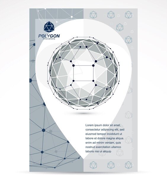 Vektor computertechnik-geschäft modernes marketing-präsentationsposter. abstraktes vektor 3d-geometrisches niedriges poly-monochromes objekt.