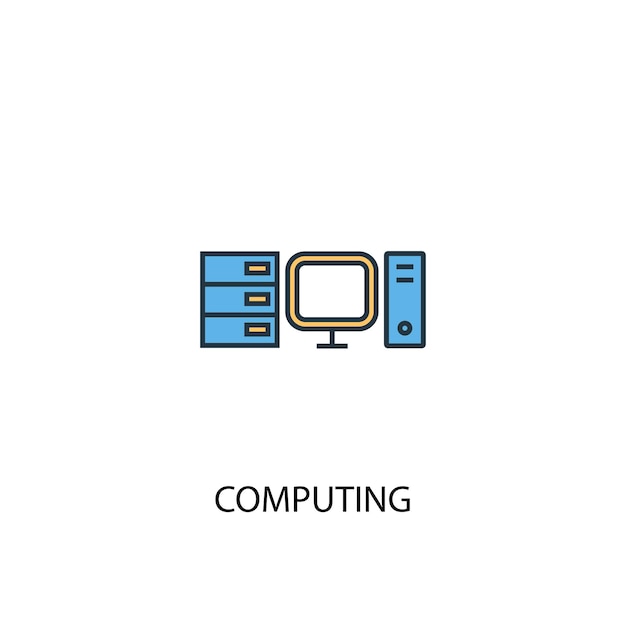 Computing-Konzept 2 farbige Liniensymbol. Einfache gelbe und blaue Elementillustration. Computing-Konzept-Umriss-Symbol-Design