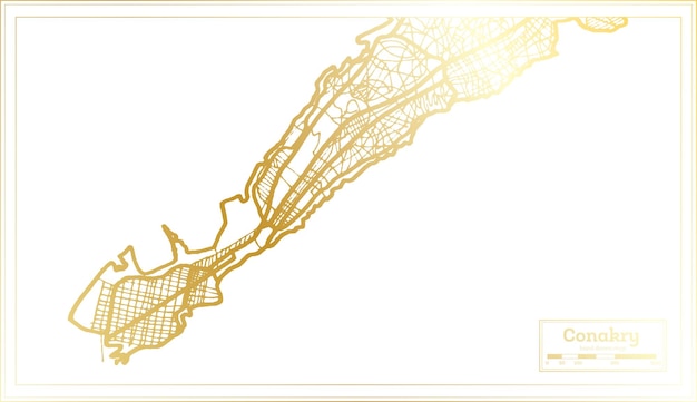 Conakry guinea stadtplan im retro-stil in goldener farbe übersichtskarte