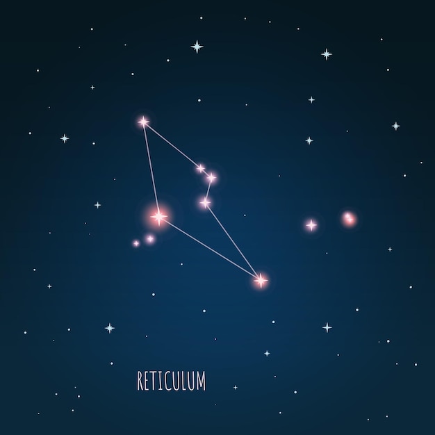Constellation Reticulum-Schema im Sternenhimmel, Open Space, Konstellation durch ein Teleskop