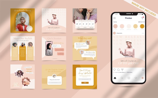 Content-ideen-hintergrund für social-media-post-set von instagram-verkaufsbanner-werbung mit bearbeitbarem foto