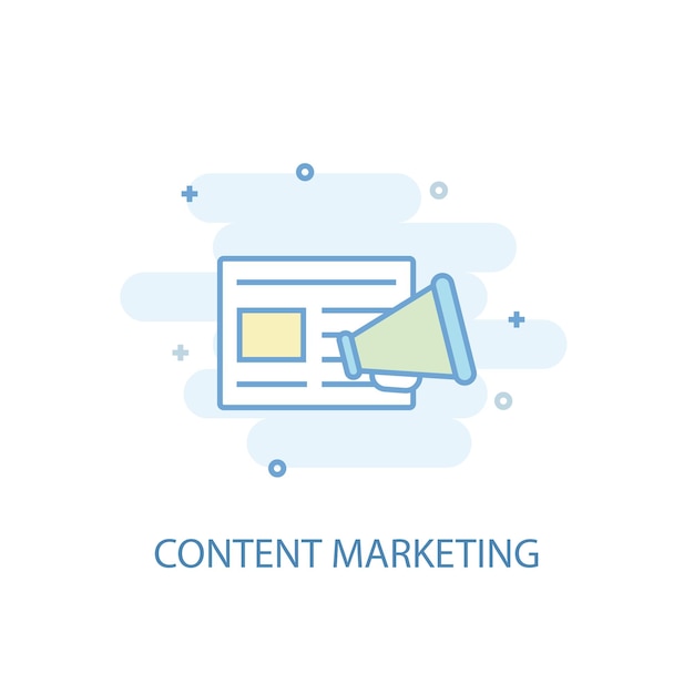 Content-Marketing-Linienkonzept. Einfaches Liniensymbol, farbige Abbildung. Content-Marketing-Symbol flaches Design. Kann für UI/UX verwendet werden