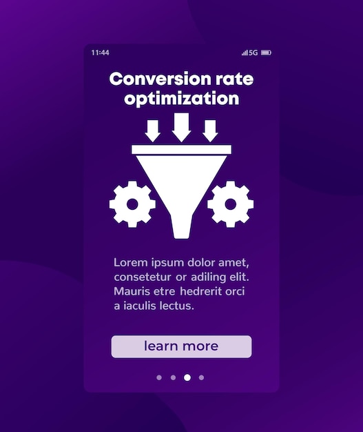 Conversion-rate-optimierung, mobiles banner-design des verkaufstrichters mit symbol