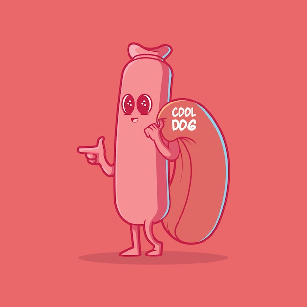 Vektor cool hot dog charakter vektor illustration food funny style design konzept