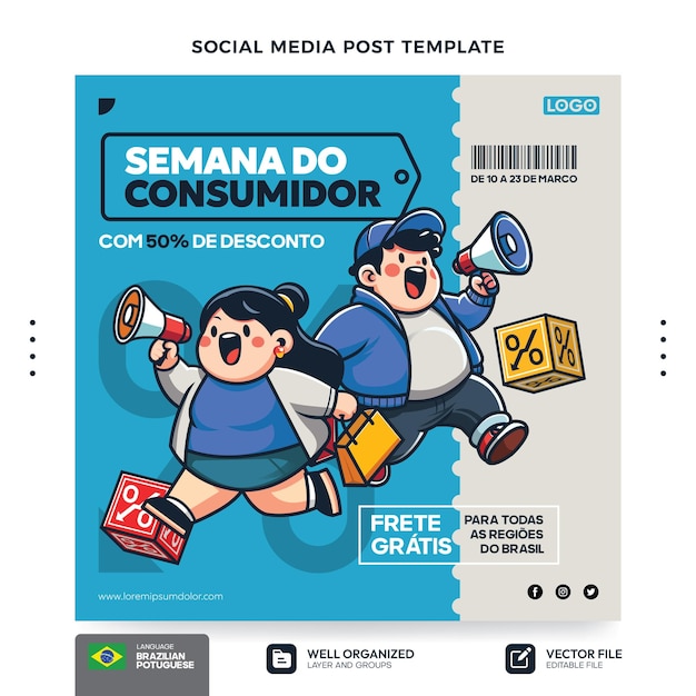 Vektor cool verbraucherwoche oder semana do consumidor grußdesign für eine marketingkampagne in brasilien