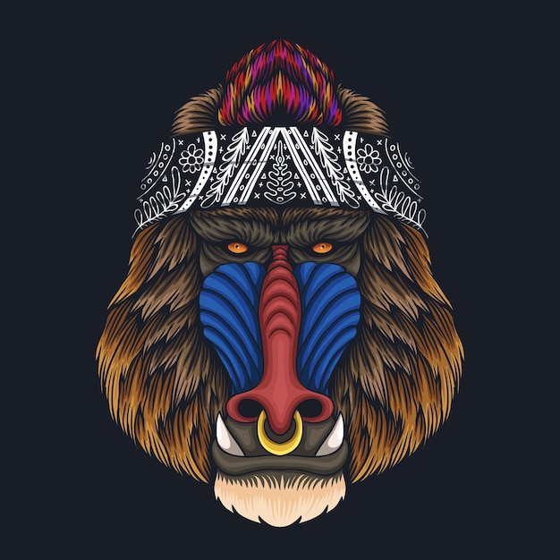 Coole affen-mandrill-kopf-vektorillustration