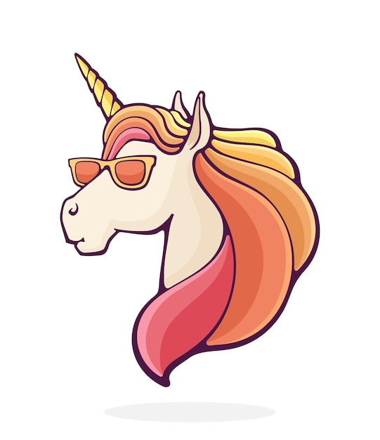 Vektor coole märchenhafte einhorn in sonnenbrille magisches pferd vektorillustration handgezeichnetes cartoon-clipart