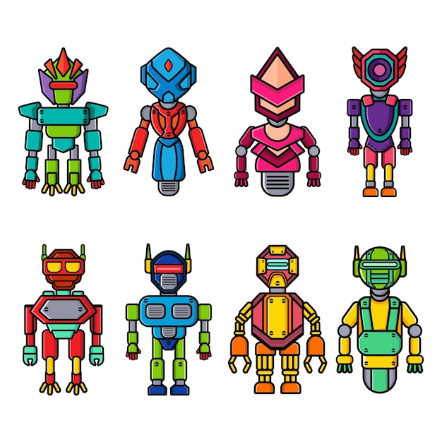 Coole Sammlung von acht Arten von Robotern