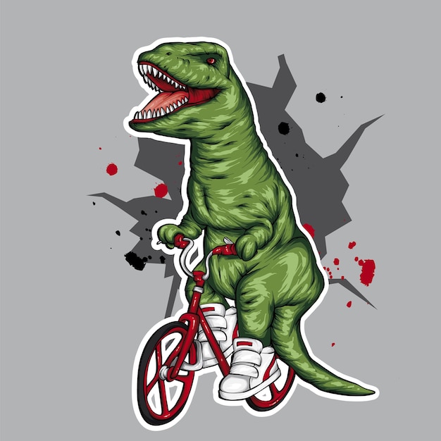 Cooler dinosaurier auf einem fahrrad.