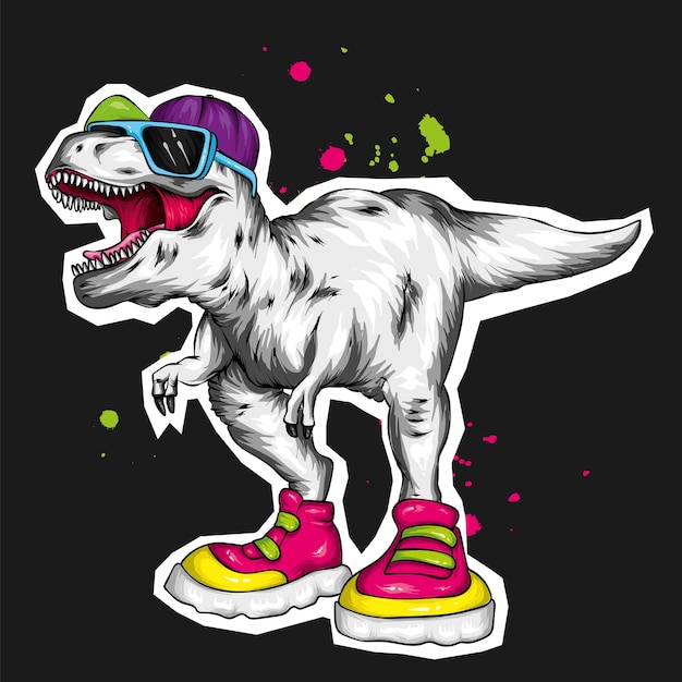 Cooler Dinosaurier mit Brille und Mütze