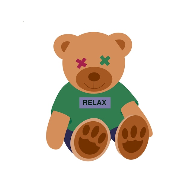 Cooler Teddybär, der flachen Illustrationsvektor sitzt