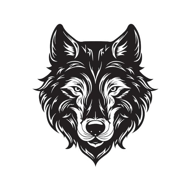 Cooles Wolf-Vintage-Logo-Konzept, schwarz-weiße, handgezeichnete Illustration