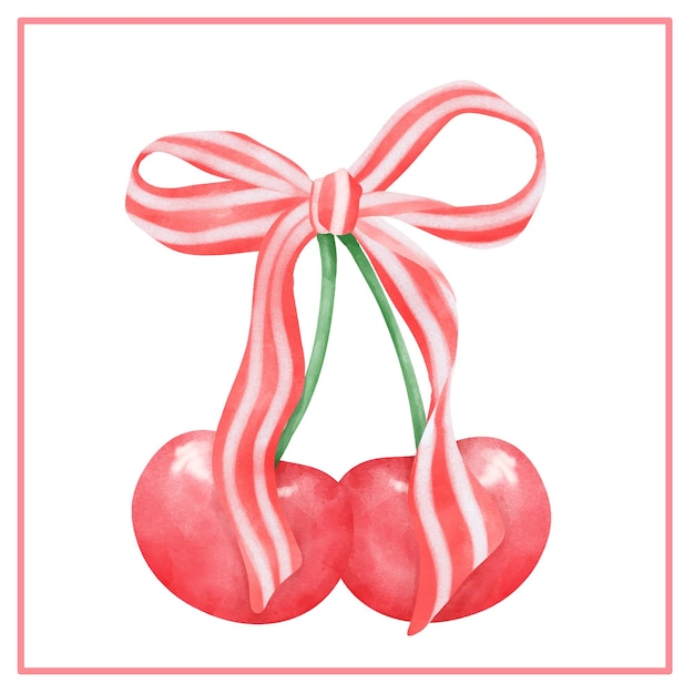 Vektor coquette cherry mit rotem band bogen festive 4. juli aquarell