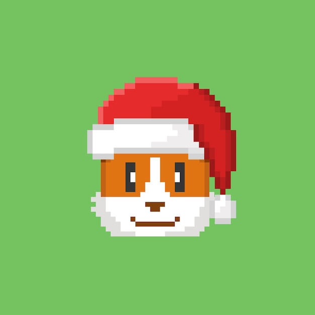 Corgi-hundekopf mit weihnachtsmütze im pixel-art-stil