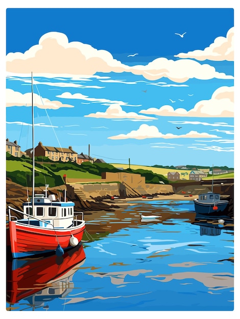 Vektor cornwall bude vintage reiseposter souvenir postkarten porträtmalerei wpa-illustration