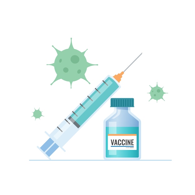 Corona-virus-covid-19-impfstoff, injektion, impfstoffflasche, abbildung