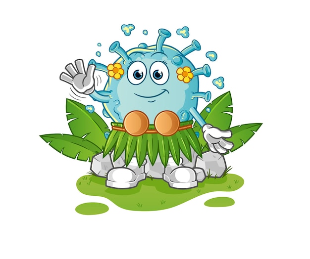 Corona-virus hawaiianischer winkender charakter. cartoon-maskottchen-vektor