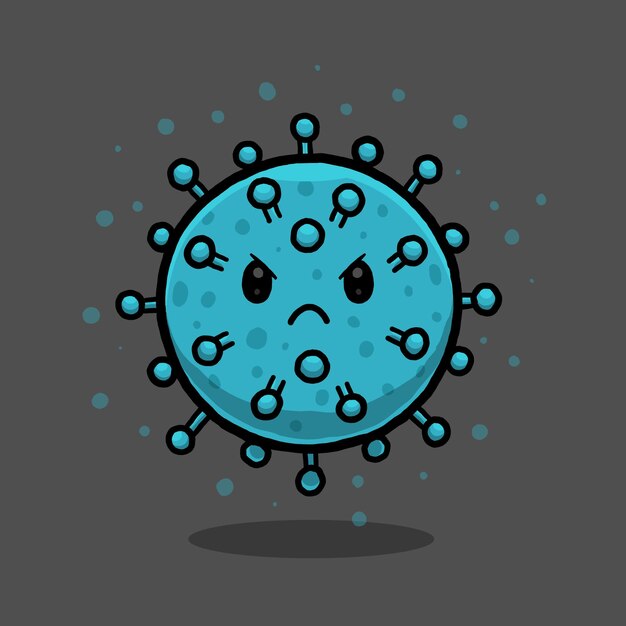 Corona-virus-zeichentrickfigur isoliert auf schwarzem hintergrund.