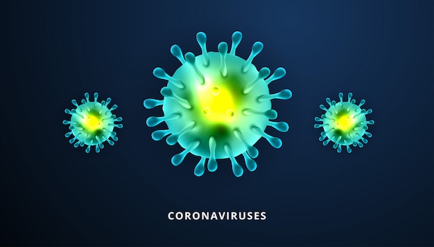 Coronaviren 3d realistisch auf dunkelblau