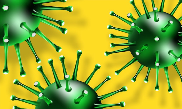 Coronavirus-Ausbruch, COVID-19-Infektion mit realistischer Illustration, Influenza-Hintergrund mit gefährlichen Grippestammfällen als pandemische medizinische Gesundheit, Risikokonzept mit Krankheitszellen.