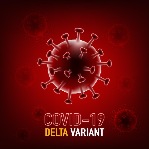 Vektor coronavirus covid-19 delta-variante. b.1.617.2 mutationsviruszelle medizinisch auf rotem hintergrund. indischer stamm des coronavirus 2019-ncov sars. pandemie der mutierten coronavirus sars-cov-2-grippekrankheit, vektor i