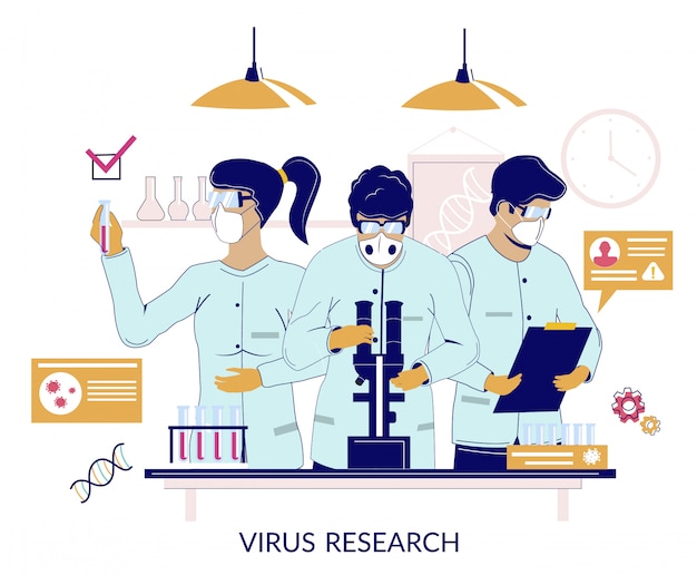 Coronavirus-forschung, flache entwurfsillustration