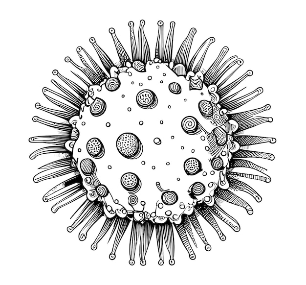 Coronovirus handgezeichnete Skizzenillustration im Doodle-Stil