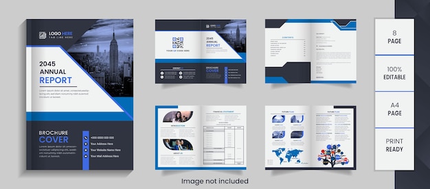 Corporate 8-seitiges geschäftsberichts-broschürendesign auf einem weißen mockup