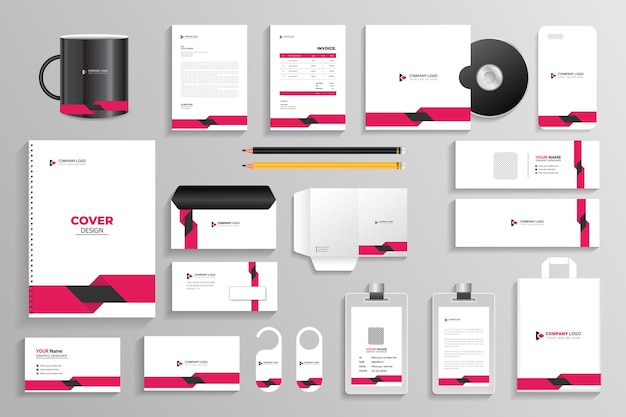 Corporate branding identity mit büroartikeln und objekten mockup set, template für industr