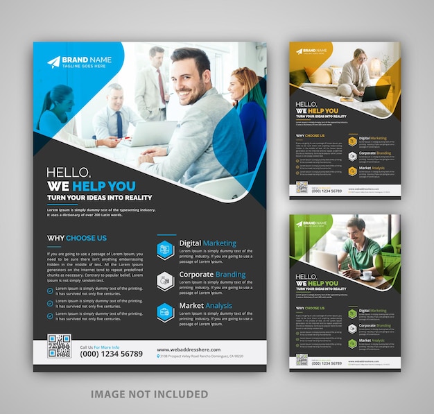 Vektor corporate business flyer design-vorlage mit schwarzem hintergrund