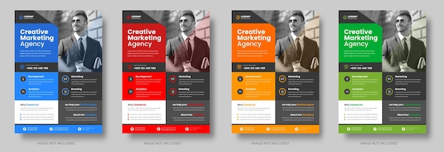 Corporate Business Flyer-Vorlagen-Design-Set mit blau-gelb-roter und grüner Farbe